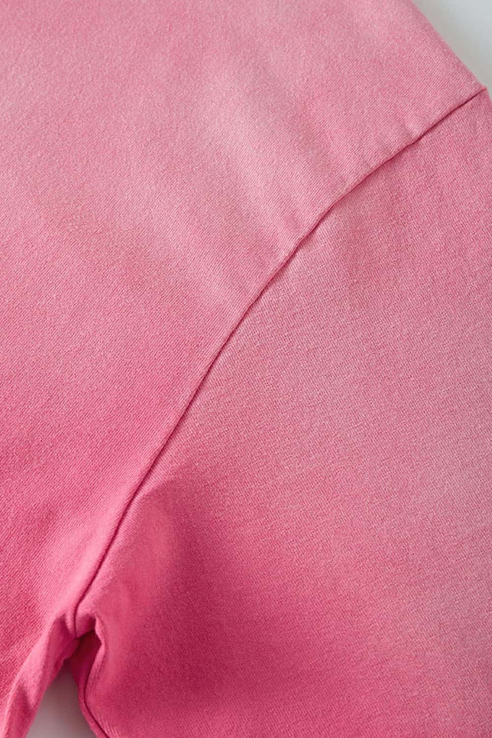 Washed Gradient Cotton Relaxed Drop-Shoulder T-Shirt in Rose Red - product detail close-up