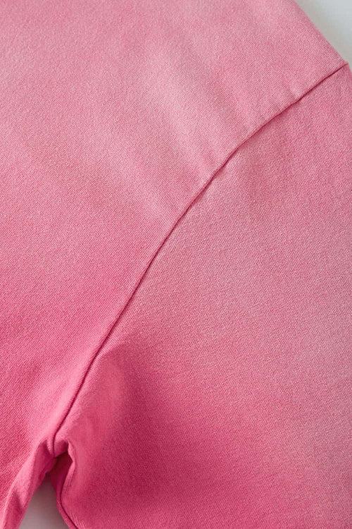 Washed Gradient Cotton Relaxed Drop-Shoulder T-Shirt in Rose Red - product detail close-up
