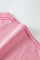 Washed Gradient Cotton Relaxed Drop-Shoulder T-Shirt in Rose Red - seam and stitching detail