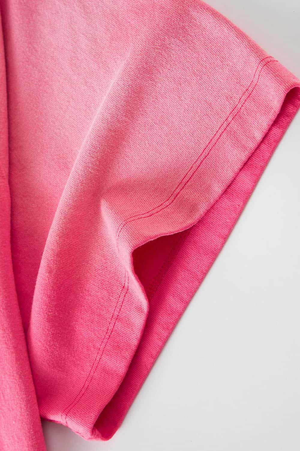 Washed Gradient Cotton Relaxed Drop-Shoulder T-Shirt in Rose Red - cuff detail