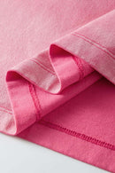 Washed Gradient Cotton Relaxed Drop-Shoulder T-Shirt in Rose Red - hem detail