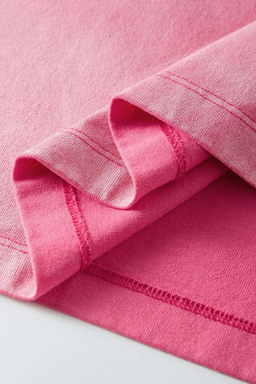 Washed Gradient Cotton Relaxed Drop-Shoulder T-Shirt in Rose Red - hem detail
