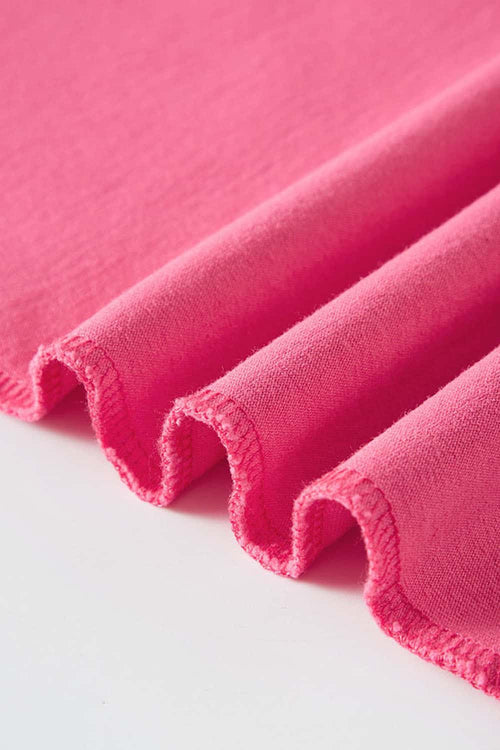 Washed Gradient Cotton Relaxed Drop-Shoulder T-Shirt in Rose Red - collar detail