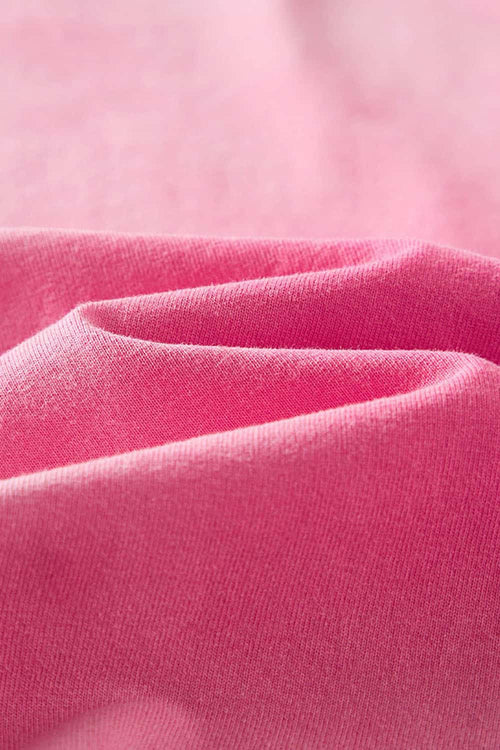 Washed Gradient Cotton Relaxed Drop-Shoulder T-Shirt in Rose Red - fabric texture close-up