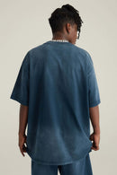 Washed Gradient Cotton Relaxed Drop-Shoulder T-Shirt in Royal Blue - back product view