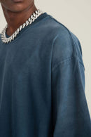 Washed Gradient Cotton Relaxed Drop-Shoulder T-Shirt in Royal Blue - front modeled view