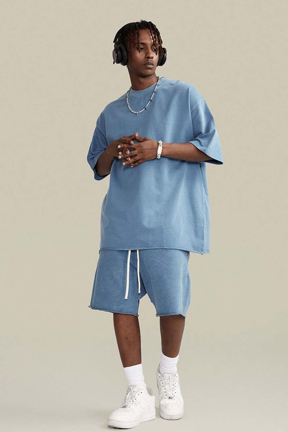 Heavyweight Washed Distressed Essential Tee - Smalt