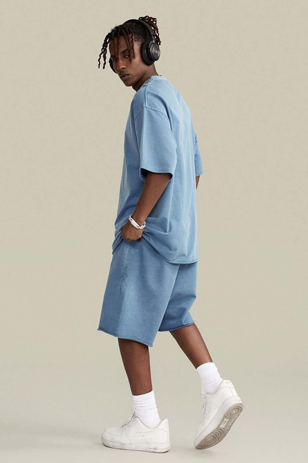 Heavyweight Washed Distressed Essential Tee - Smalt