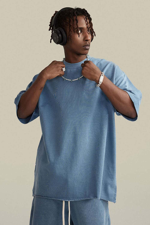 Heavyweight Washed Distressed Essential Tee - Smalt