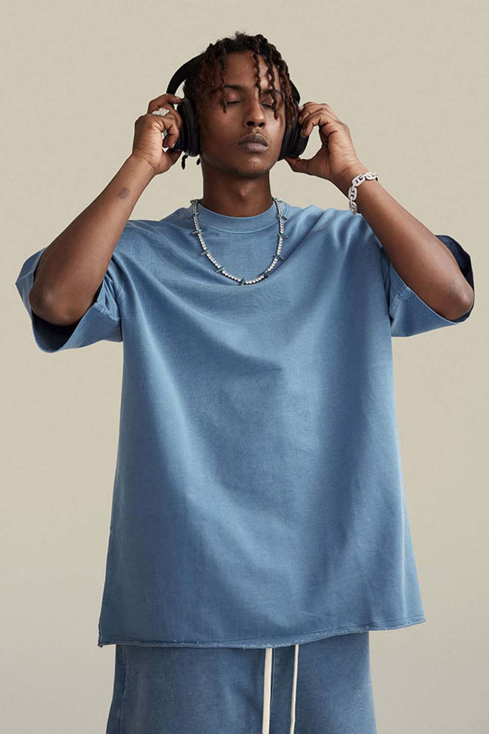 Heavyweight Washed Distressed Essential Tee - Smalt