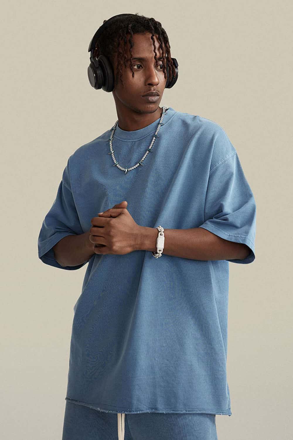 Heavyweight Washed Distressed Essential Tee - Smalt