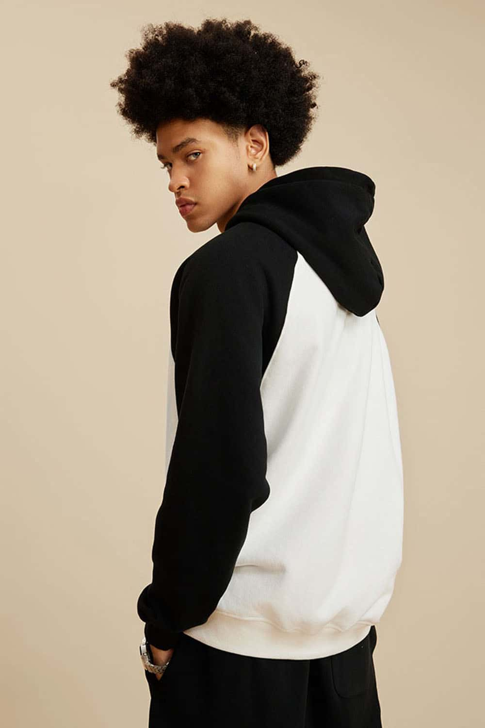 Men's Heavyweight Color Block Drop Shoulder Fleece-Lined Hoodie with Print