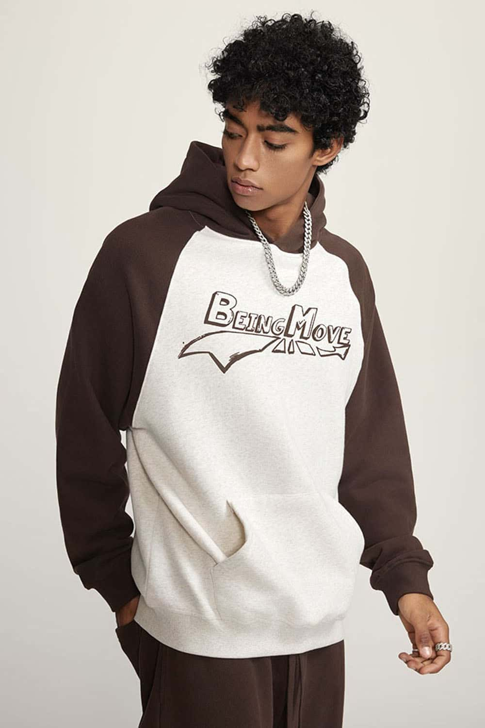 Men's Heavyweight Color Block Drop Shoulder Fleece-Lined Hoodie with Print