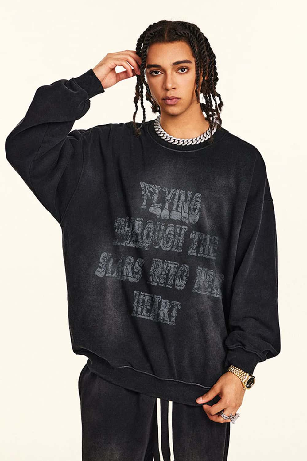 Men's Vintage Wax-Dyed Crew Neck Pullover Sweatshirt