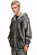 Distressed Gradient Zip-Up Hoodie - Flower Gray