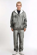 Distressed Gradient Zip-Up Hoodie - Flower Gray