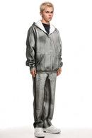 Distressed Gradient Zip-Up Hoodie - Flower Gray