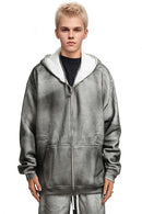 Distressed Gradient Zip-Up Hoodie - Flower Gray