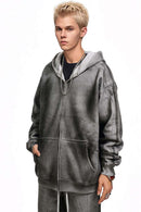 Distressed Gradient Zip-Up Hoodie - Flower Gray