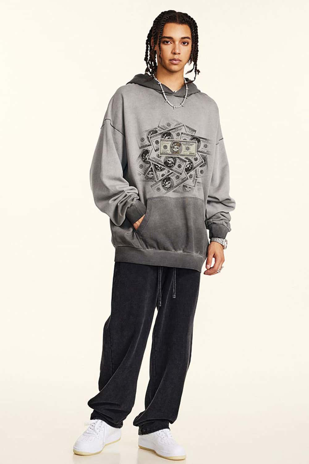 Men's Gradient Spray-Paint Print Oversized Pullover Hoodie