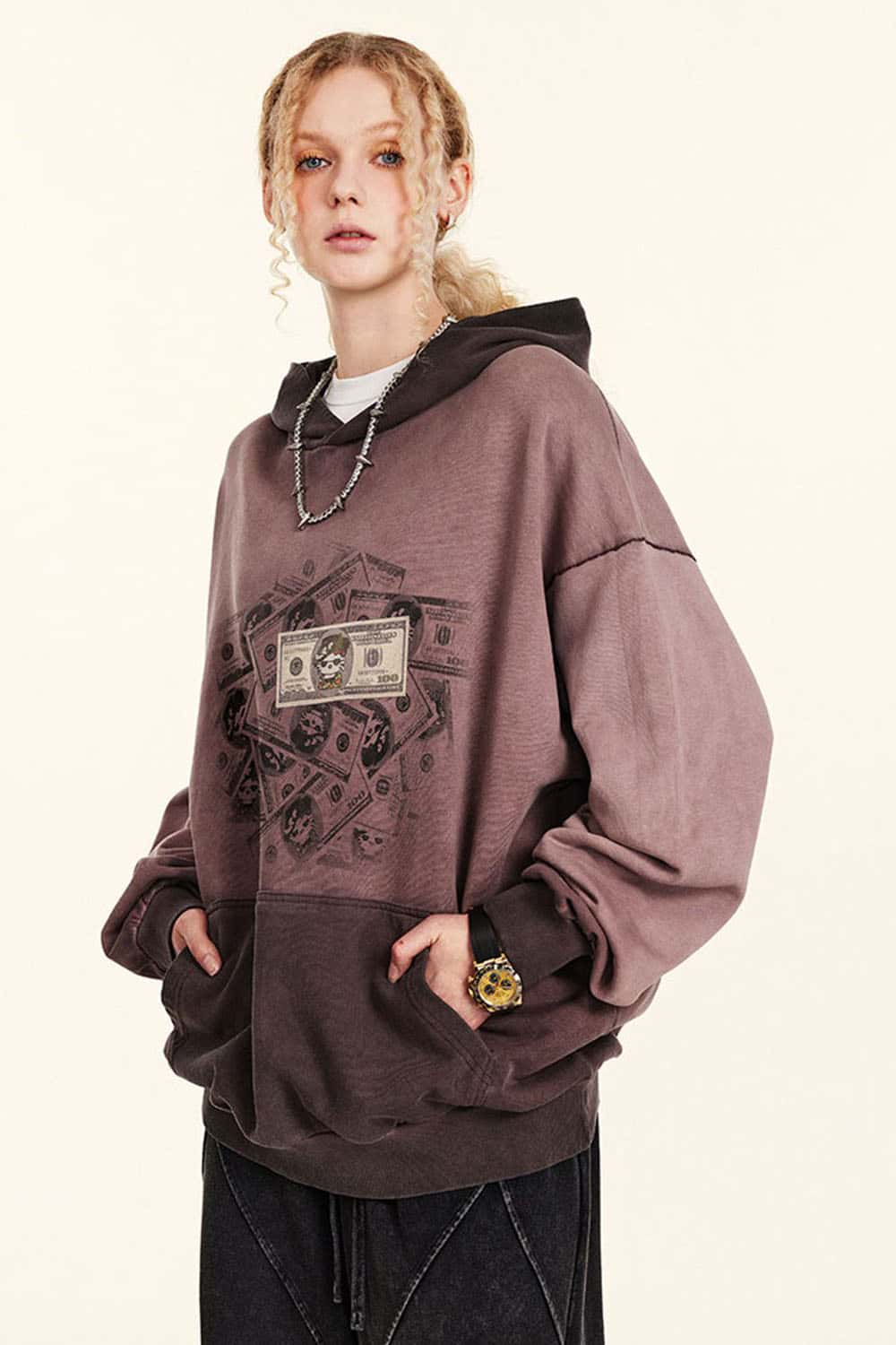 Men's Gradient Spray-Paint Print Oversized Pullover Hoodie