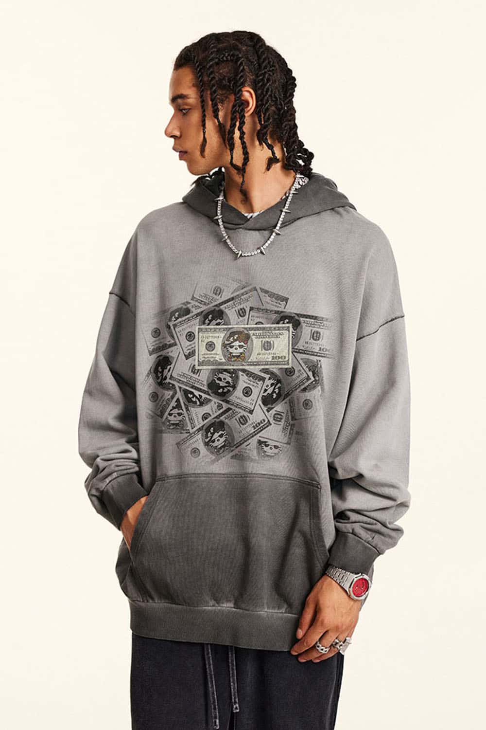 Men's Gradient Spray-Paint Print Oversized Pullover Hoodie