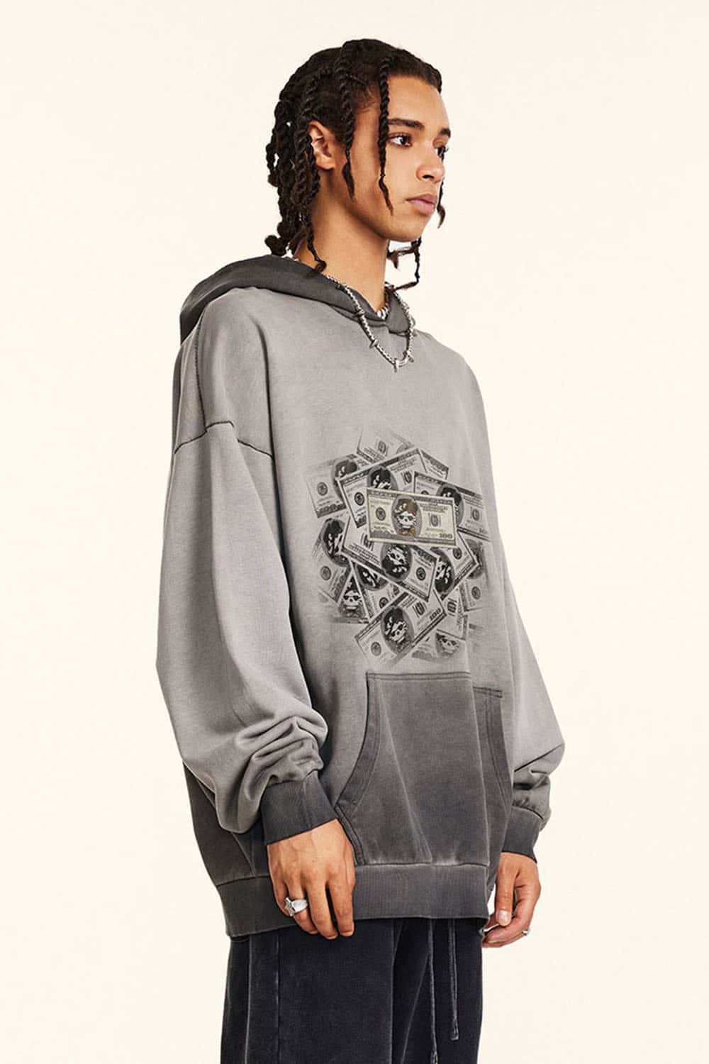 Men's Gradient Spray-Paint Print Oversized Pullover Hoodie