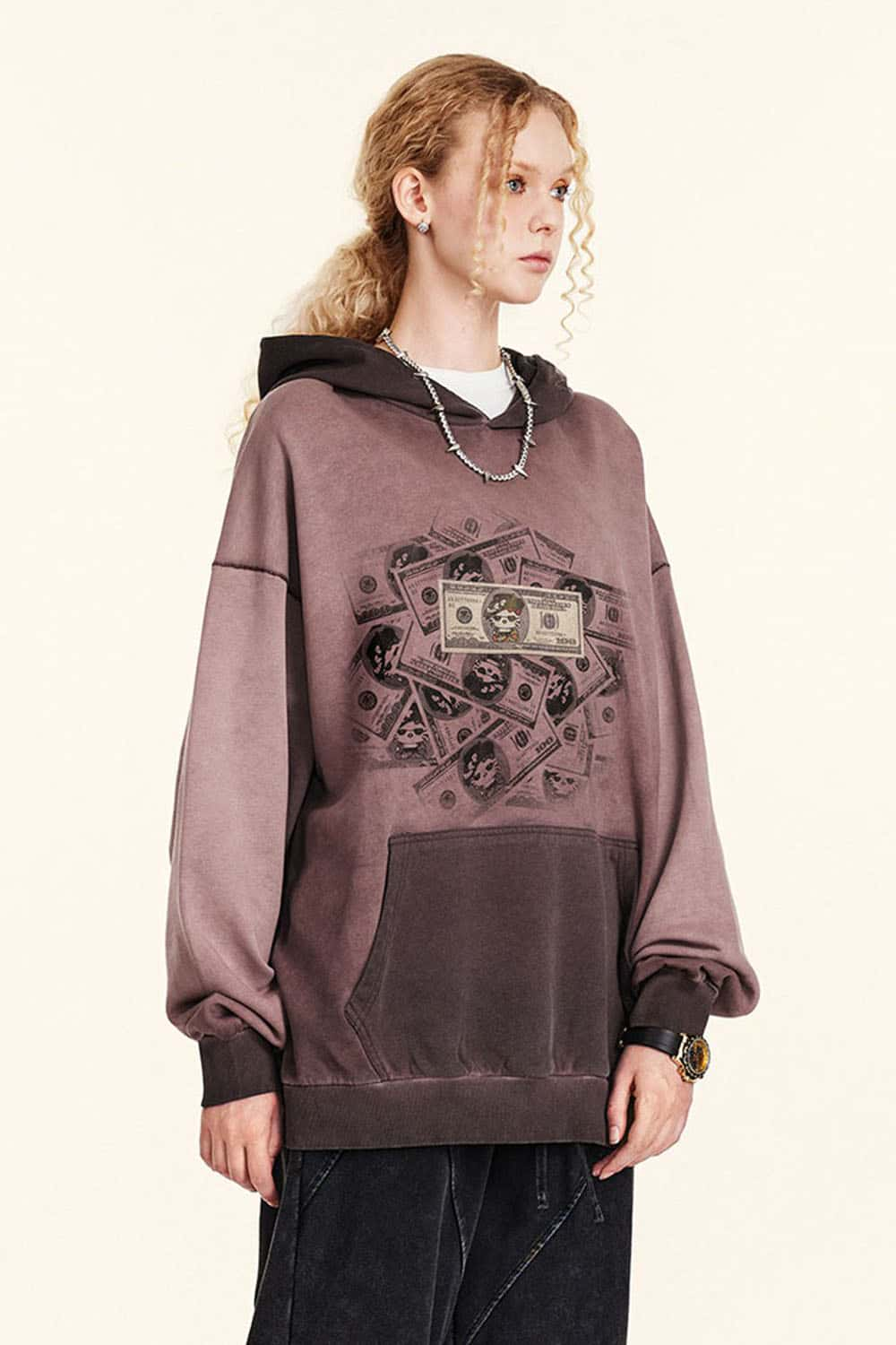 Men's Gradient Spray-Paint Print Oversized Pullover Hoodie