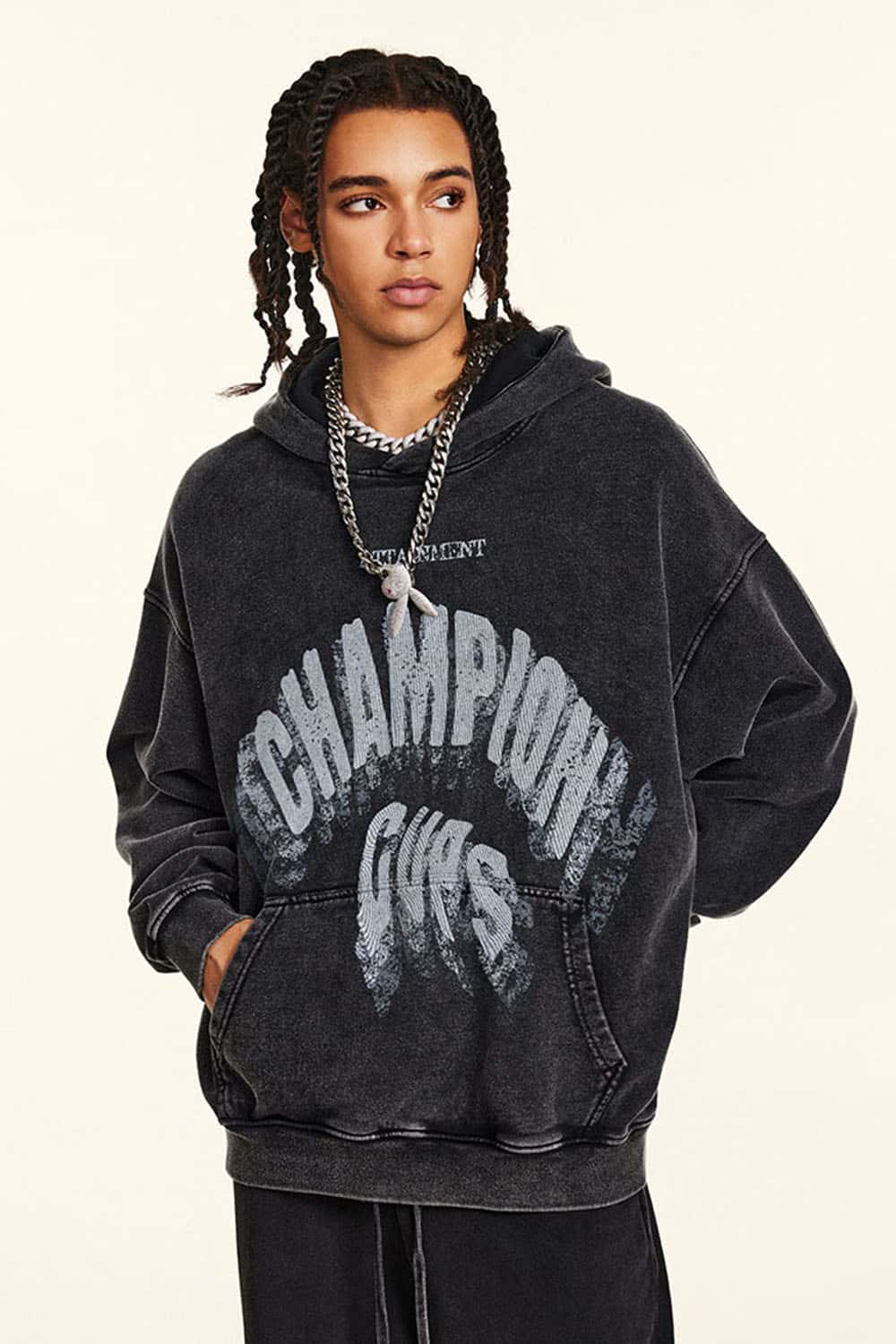 Retro Double Shadow Lettering Trendy Men's Oversized Hoodie