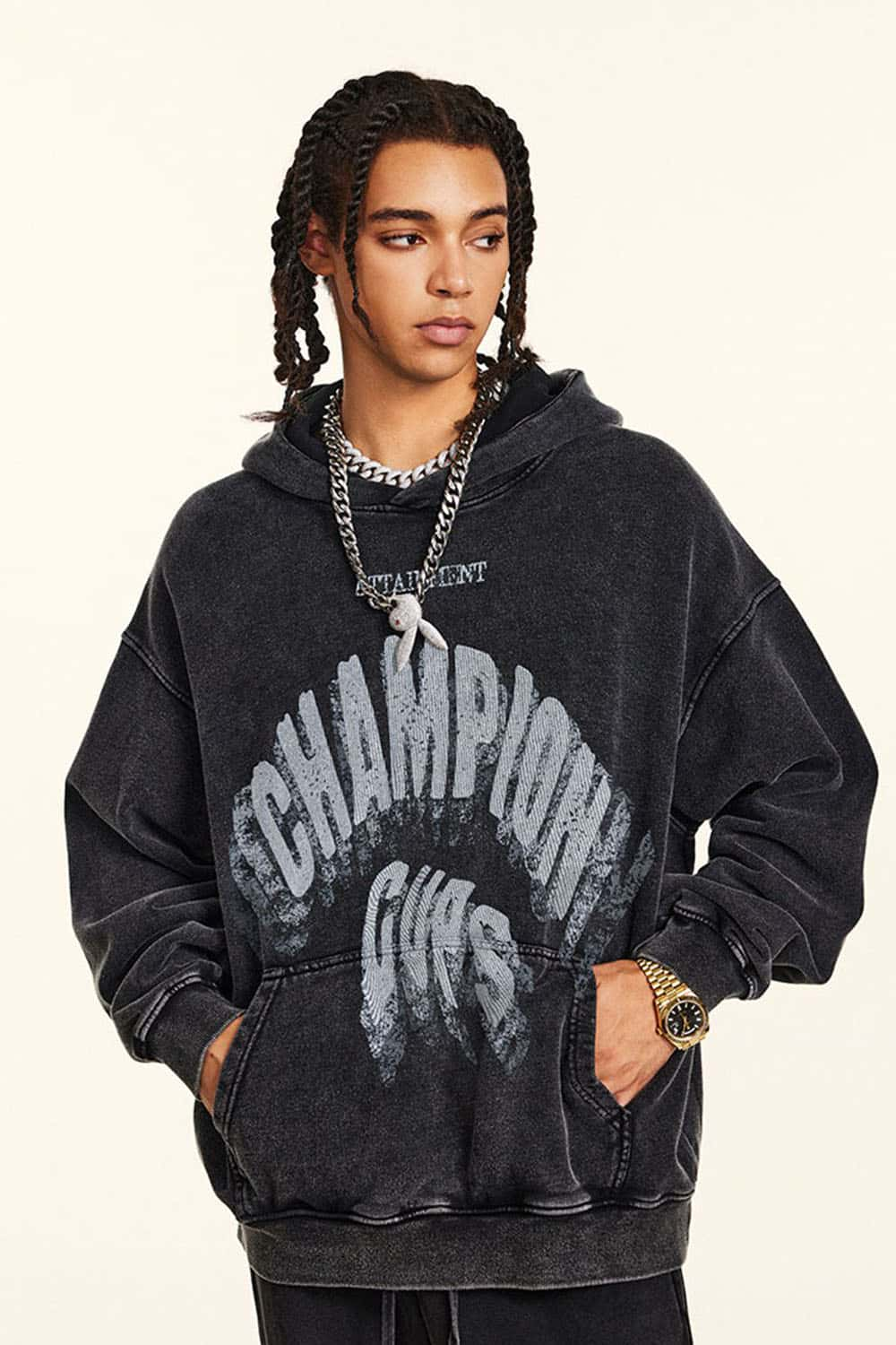 Retro Double Shadow Lettering Trendy Men's Oversized Hoodie