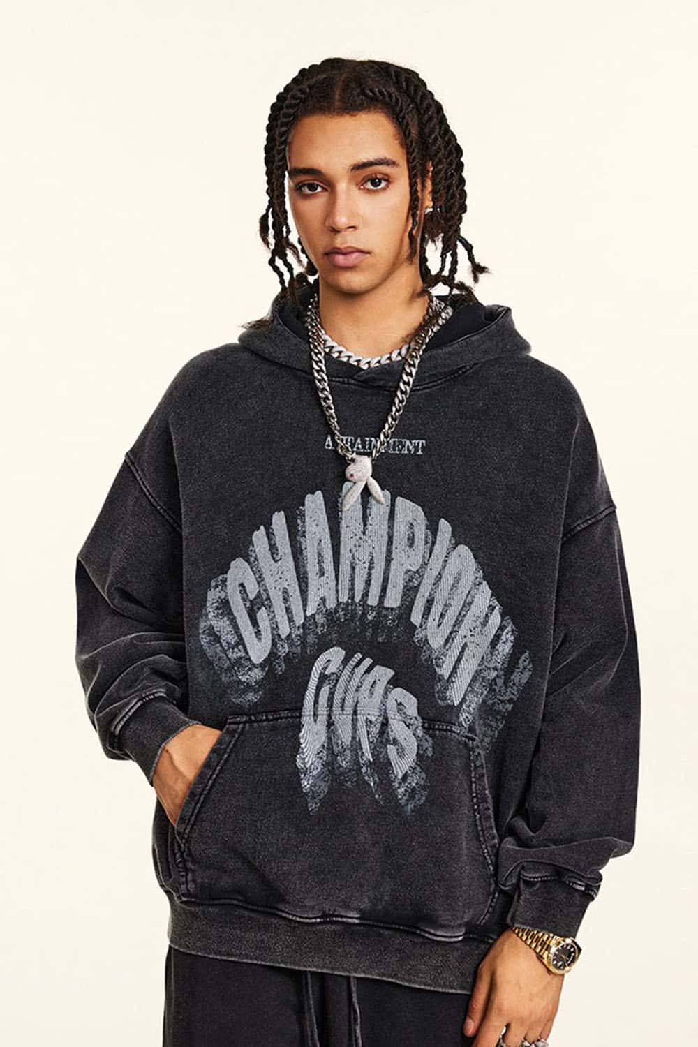 Retro Double Shadow Lettering Trendy Men's Oversized Hoodie