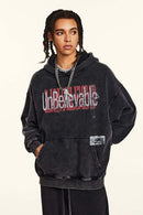 Heavyweight Washed Letter-Graphic Cotton Hoodie in Fried Snowflakes - product detail close-up