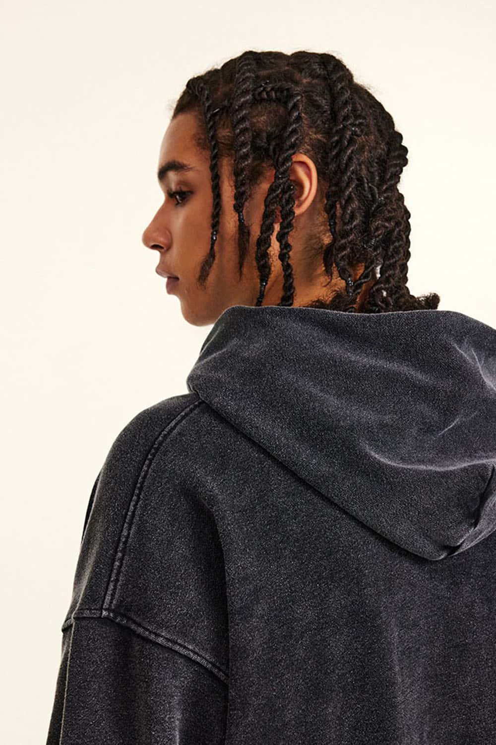 Heavyweight Washed Letter-Graphic Cotton Hoodie in Fried Snowflakes - product detail close-up