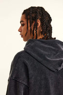 Heavyweight Washed Letter-Graphic Cotton Hoodie in Fried Snowflakes - product detail close-up