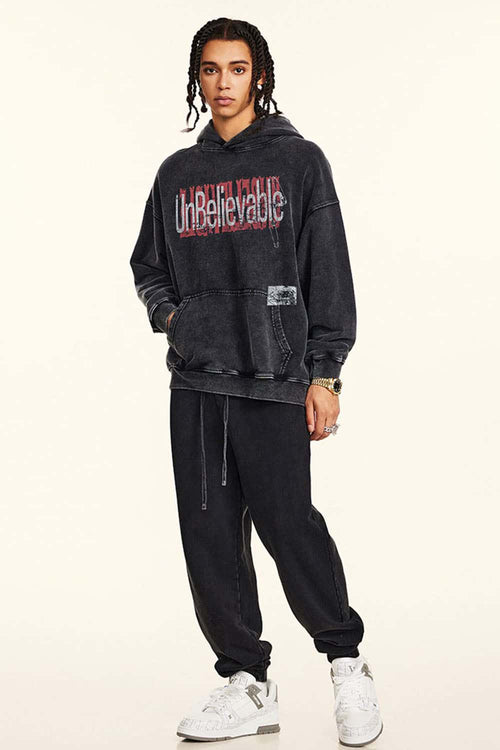 Heavyweight Washed Letter-Graphic Cotton Hoodie in Fried Snowflakes - full-length front modeled view