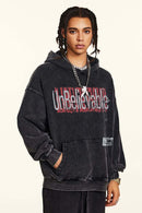 Heavyweight Washed Letter-Graphic Cotton Hoodie in Fried Snowflakes - product detail close-up