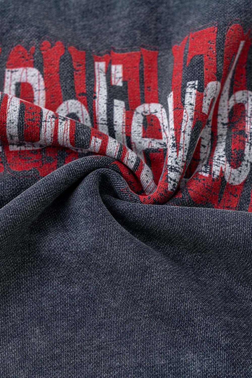 Heavyweight Washed Letter-Graphic Cotton Hoodie in Royal Blue - graphic detail