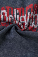 Heavyweight Washed Letter-Graphic Cotton Hoodie in Royal Blue - graphic detail