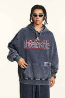 Heavyweight Washed Letter-Graphic Cotton Hoodie in Royal Blue - product detail close-up