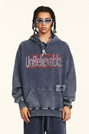Heavyweight Washed Letter-Graphic Cotton Hoodie in Royal Blue - product detail close-up