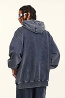Heavyweight Washed Letter-Graphic Cotton Hoodie in Royal Blue - back modeled view