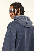 Heavyweight Washed Letter-Graphic Cotton Hoodie in Royal Blue - product detail close-up