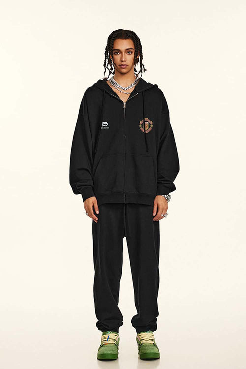 Heavyweight Vintage Zip-Up Hoodie - Metallic Black