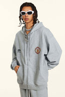 Heavyweight Vintage Zip-Up Hoodie - Flower Gray