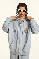 Heavyweight Vintage Zip-Up Hoodie - Flower Gray