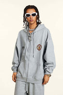 Heavyweight Vintage Zip-Up Hoodie - Flower Gray
