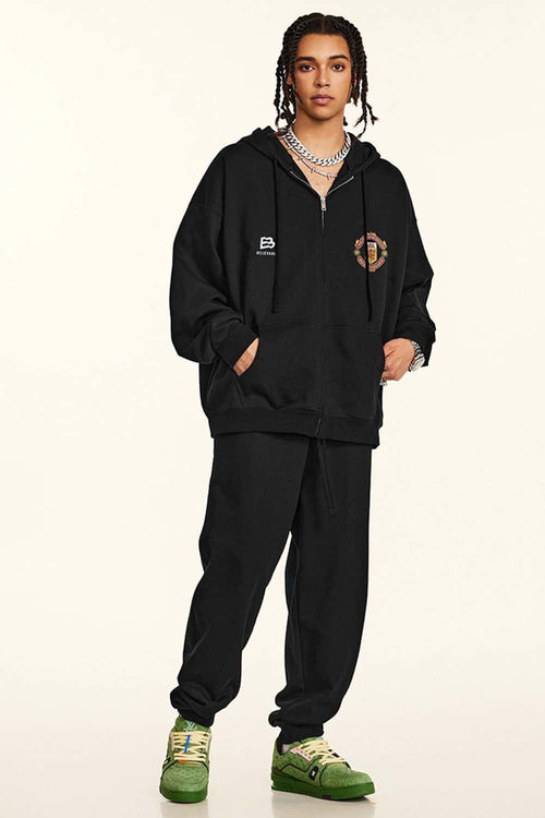 Heavyweight Vintage Zip-Up Hoodie - Metallic Black