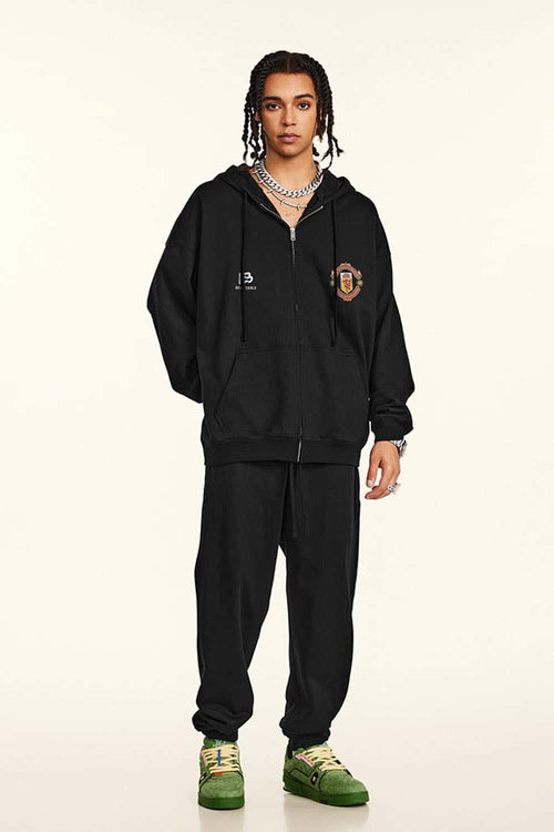 Heavyweight Vintage Zip-Up Hoodie - Metallic Black