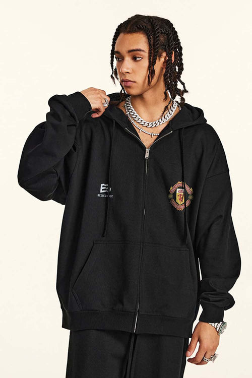 Heavyweight Vintage Zip-Up Hoodie - Metallic Black