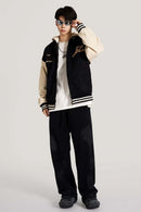 Premium Towel-Embroidered Bomber Jacket - Black